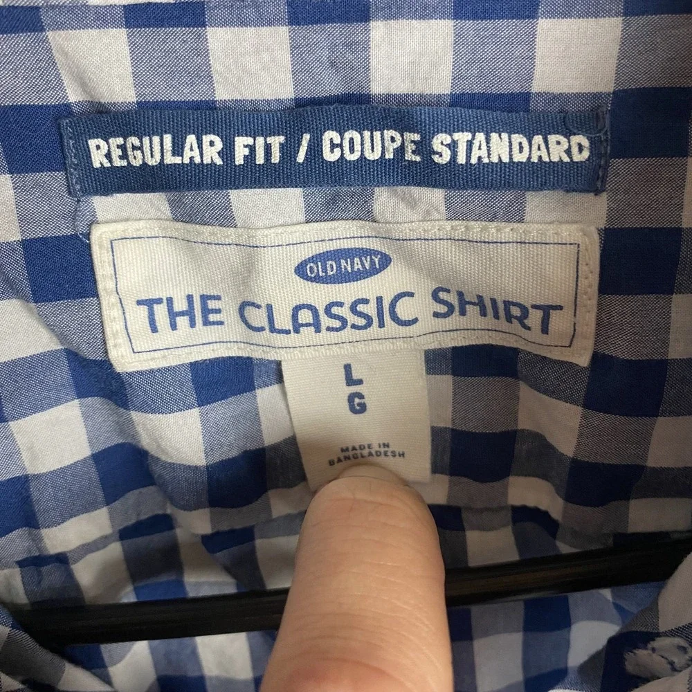 Old Navy Mens Large Classic Shirt Blue Plaid Regular Fit